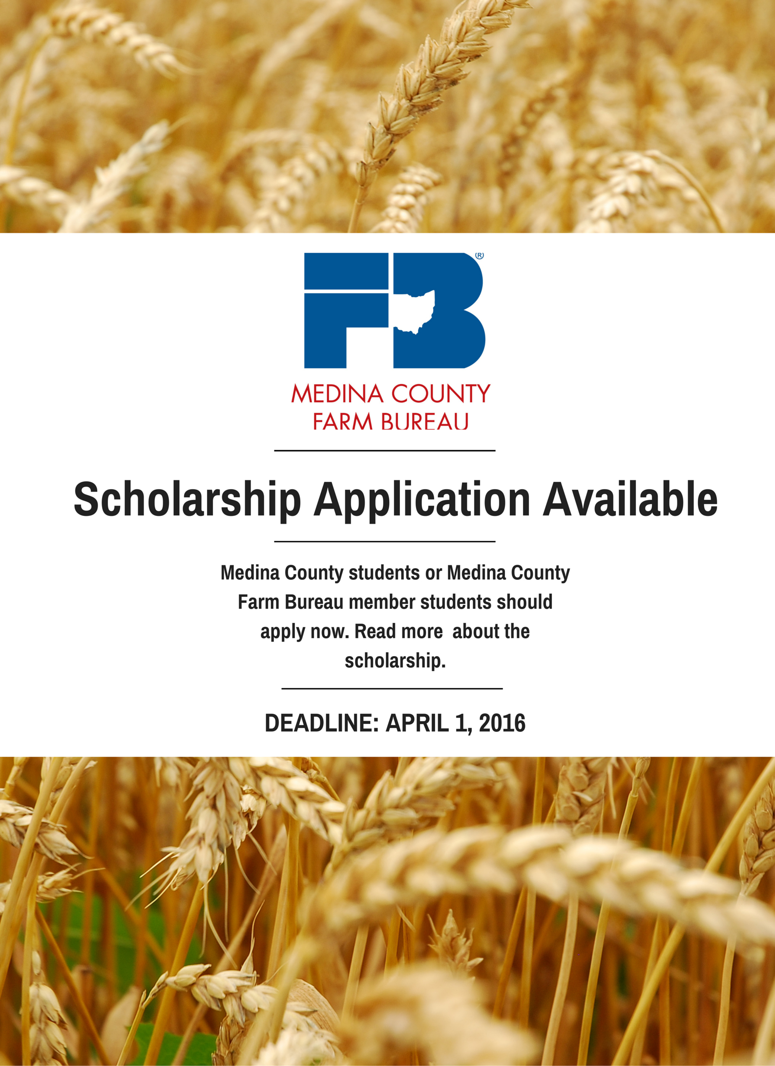 Scholarship Applications Due Medina County Farm Bureau